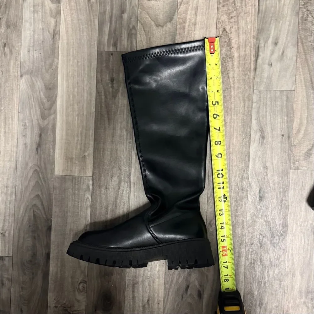 Black Chunky Vegan Leather knee high boots
